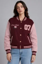 Date Night Maroon and Pink Varsity Jacket