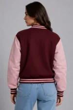 Date Night Maroon and Pink Varsity Jacket For Sale