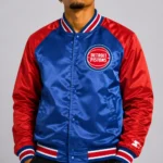 Detroit Pistons Inductee Blue Red Full-Snap Satin Varsity Jacket