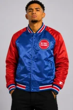 Detroit Pistons Inductee Blue Red Full-Snap Satin Varsity Jacket