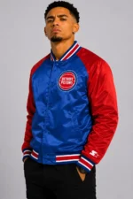 Detroit Pistons Inductee Blue Red Satin Varsity Jacket