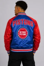 Detroit Pistons Inductee Blue Red Satin Varsity Jacket For Sale