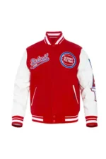 Detroit Pistons Royal Red Script Tail Varsity Jacket