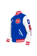 Detroit Pistons Royal Red Script Tail Varsity Jacket For Sale
