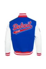 Detroit Pistons Royal Red Script Tail Varsity Jacket Sale