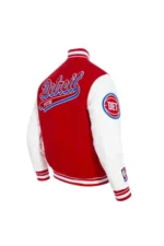Detroit Pistons Script Tail Royal Red Varsity Wool Leather Jacket