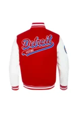 Detroit Pistons Script Tail Royal Red Varsity Wool Leather Jacket For Sale