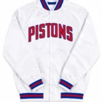 Detroit Pistons White Satin Full-Snap Jacket