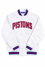 Detroit Pistons White Satin Full-Snap Jacket