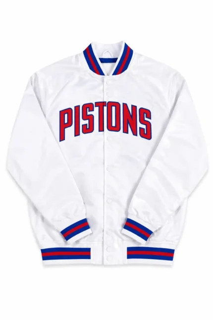 Detroit Pistons White Satin Full-Snap Jacket