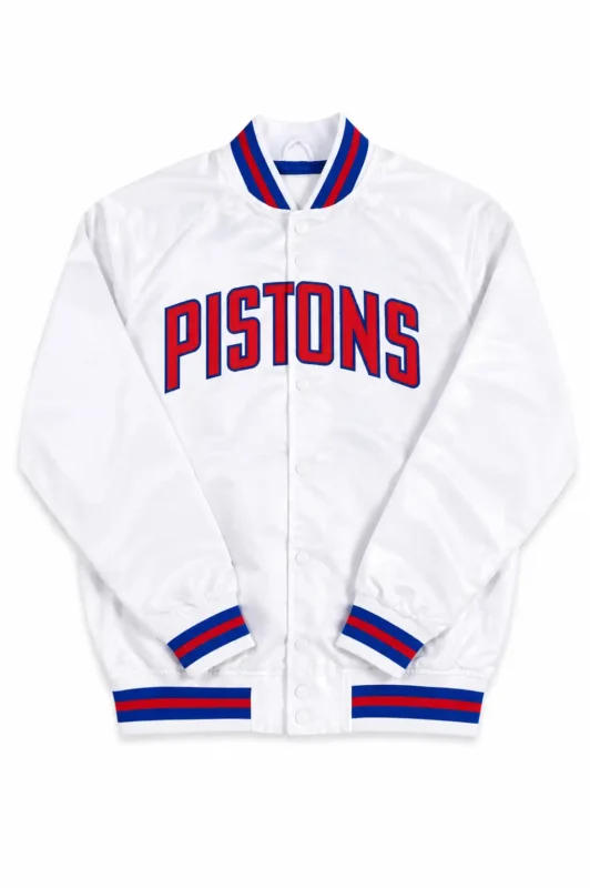 Detroit Pistons White Satin Full-Snap Jacket