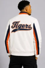 Detroit Tigers Rebound Track Full-Zip Off White Varsity Satin Jacket