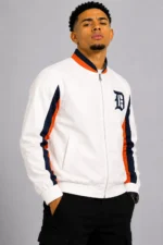 Detroit Tigers Rebound Track Full-Zip Off White Varsity Satin Jacket On Sale