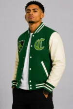 Franklin Adamim GTA 5 Green and White Varsity Jacket For Sale