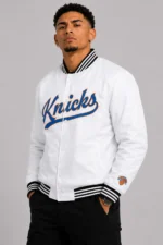 Full-Snap New York Knicks Varsity Nylon White Jacket
