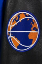 Full-Snap OVO New York Knicks Royal and Black Varsity Wool Leather Jacket
