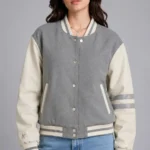 Grey and Cream Wool Varsity Jacket