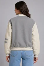 Grey and Cream Wool Varsity Jacket For Sale