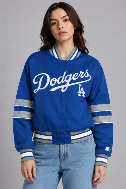 LA Dodgers Interception Royal Satin Varsity Jacket