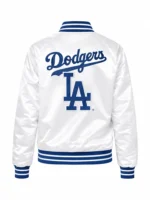 LA Dodgers White Varsity Satin Jacket For Sale