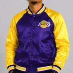 LA Lakers Inductee Purple and Gold Satin Varsity Jacket