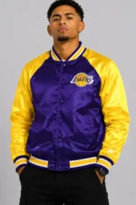 LA Lakers Inductee Purple and Gold Satin Varsity Jacket