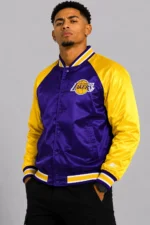 Los Angeles Lakers Inductee Full-Snap Purple and Gold Satin Varsity Jacket For Sale
