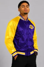 Los Angeles Lakers Inductee Full-Snap Purple and Gold Satin Varsity Jacket On Sale