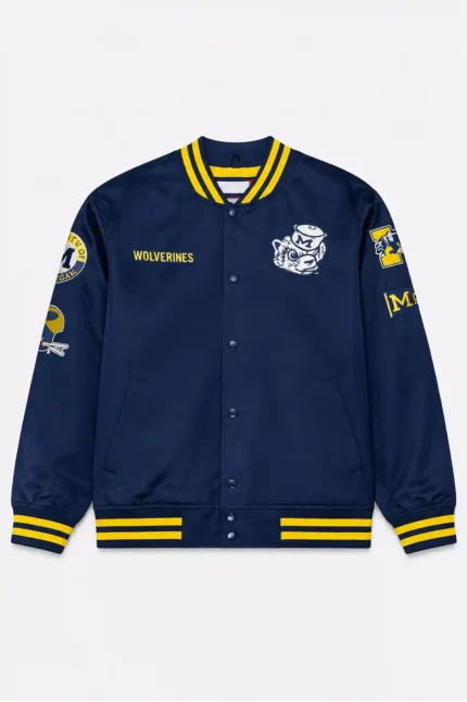 Michigan Wolverines Double Clutch Lightweight Navy Satin Jacket