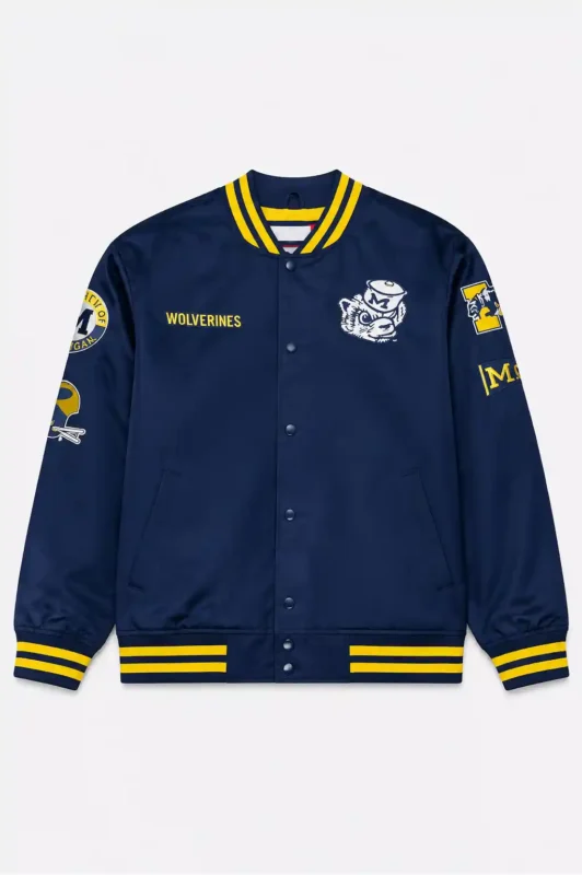 Michigan Wolverines Double Clutch Lightweight Navy Satin Jacket