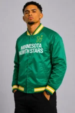 Minnesota North Stars Kelly Green Full-Snap Lightweight Satin Varsity Jacket For Sale