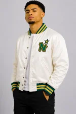 Minnesota North Stars Vintage Full-Snap Satin Varsity White Jacket For Sale