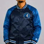 Minnesota Timberwolves Inductee Navy Blue Satin Varsity Jacket