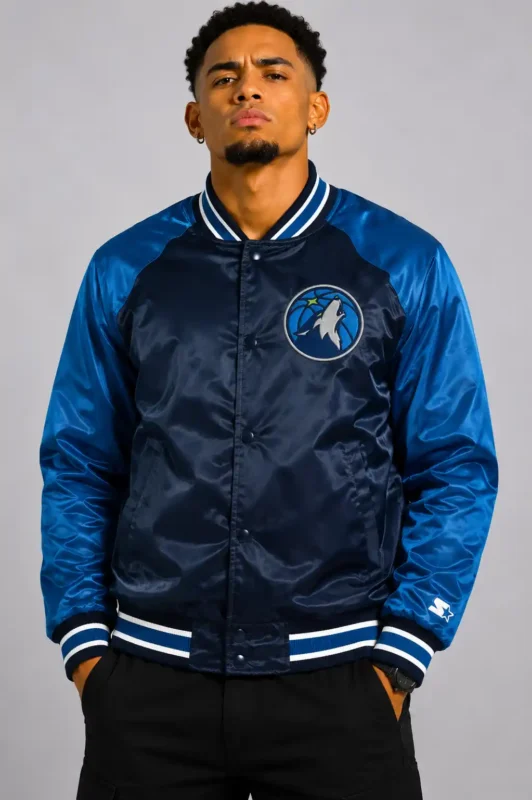 Minnesota Timberwolves Inductee Navy Blue Satin Varsity Jacket