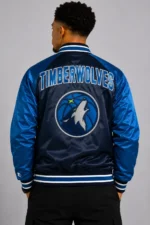 Minnesota Timberwolves Inductee Navy Blue Varsity Satin Full-Snap Jacket