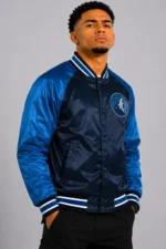 Minnesota Timberwolves Inductee Navy Blue Varsity Satin Full-Snap Jacket On Sale