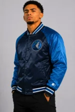 Minnesota Timberwolves Inductee Navy Blue Varsity Satin Full-Snap Jacket fOR sALE
