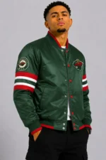 Minnesota Wild Scout I Green Full-Snap Satin Varsity Jacket On Sale