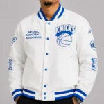 NY Knicks Arctic White Lightweight Satin Jacket