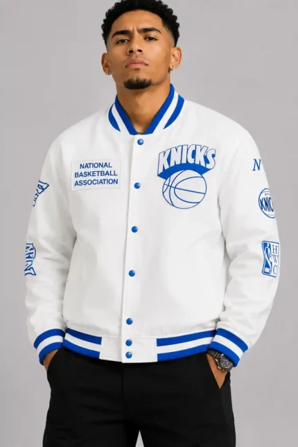 NY Knicks Arctic White Lightweight Satin Jacket