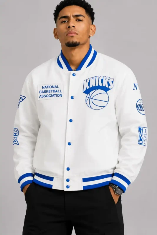 NY Knicks Arctic White Lightweight Satin Jacket