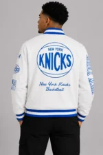 NY Knicks Arctic White Lightweight Satin Jacket For Sale