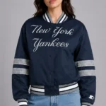 NY Yankees Interception Navy Satin Varsity Jacket