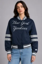 NY Yankees Interception Navy Satin Varsity Jacket