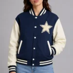 Navy and Cream Star Wool Varsity Jacket