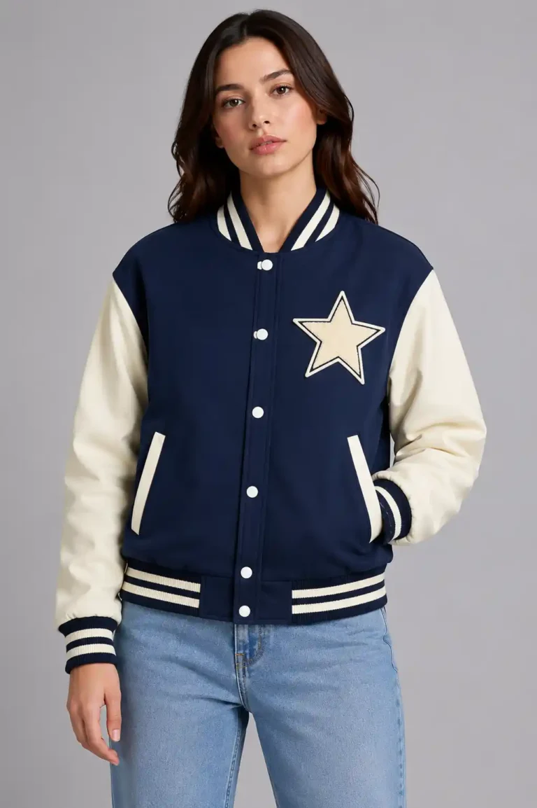 Navy and Cream Star Wool Varsity Jacket