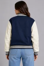 Navy and Cream Star Wool Varsity Jacket For Sale