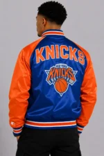 New York Knicks Inductee Blue and Orange Full-Snap Satin Varsity Jacket