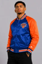 New York Knicks Inductee Blue and Orange Full-Snap Satin Varsity Jacket For Sale