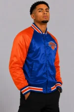New York Knicks Inductee Blue and Orange Full-Snap Satin Varsity Jacket On Sale